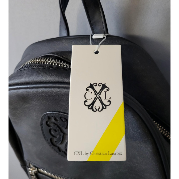 CXL by Christian Lacroix Backpack Womens Black Denim Marley PU Zip Logo Pockets - Picture 2 of 16